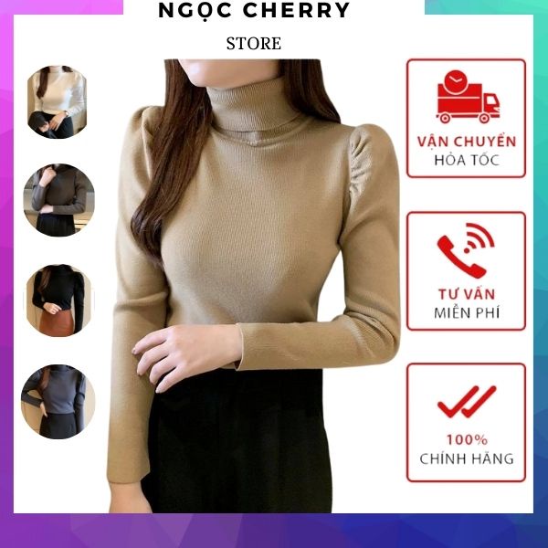 Áo len nữ thu đông dài tay bồng vai baisic 6 màu thời trang chất liệu dày dặn