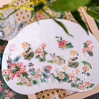 Ông Giấy 6 Kiểu 30 Tờ / Gói Hình dán Retro Cây Hoa Sen Mận Cá Koi Sáng tạo Tài khoản Tay Trang trí Ảnh ghép Tự làm Chất liệu Văn phòng phẩm Nhãn dán