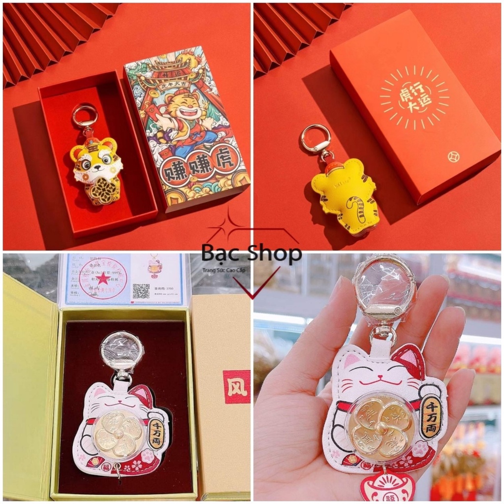 Móc Khóa Mèo Thần Tài - Hổ thần tài may mắn mạ vàng  - Móc Chìa Khóa Lucky cat 2022