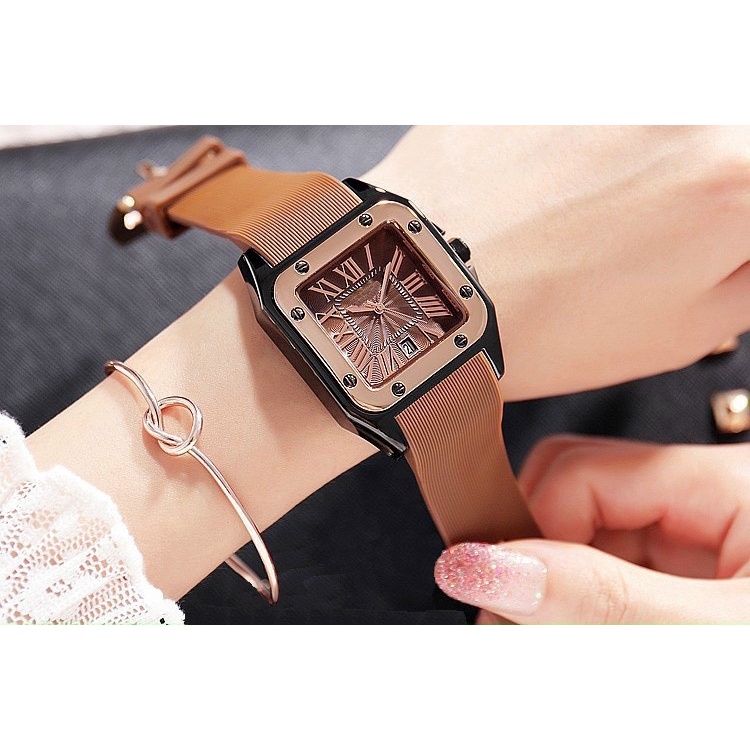 Đồng hồ thời trang nữ mặt la mã dây silicon chống nước tốt AP100 | BigBuy360 - bigbuy360.vn