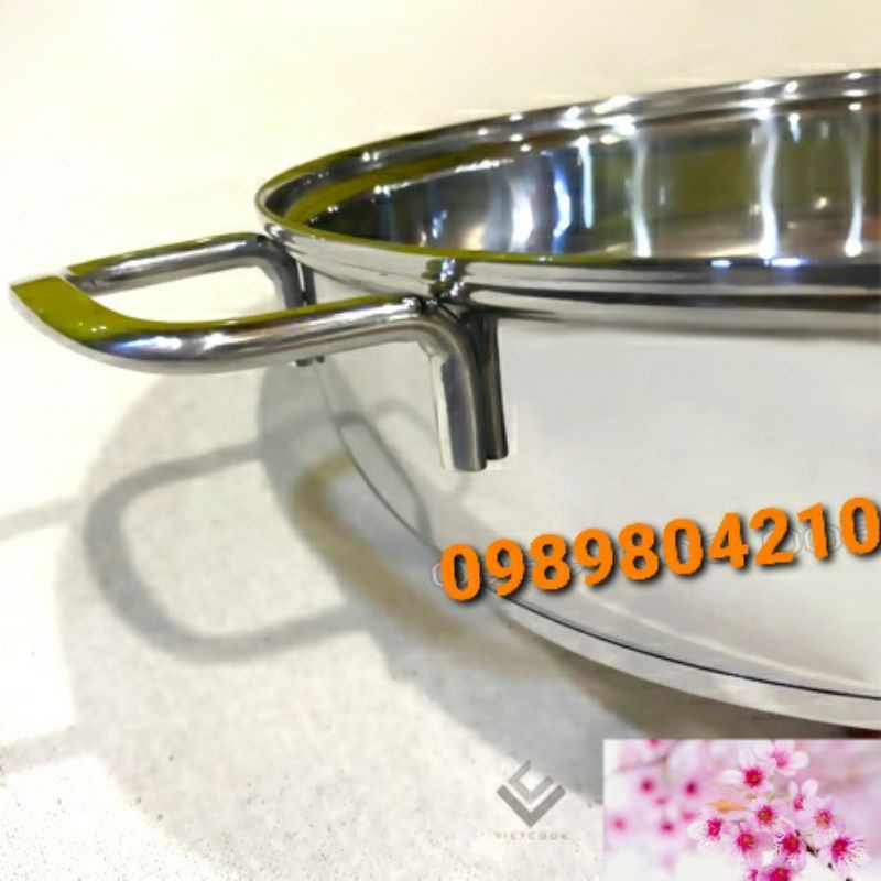 Lẩu 3 đáy  nắp kính vietcook  size 26cm, 28cm,30 cm ,nồi lẩu nắp kính , lẩu đun bếp từ hàng 3 đáy dày dặn Chính Hãng