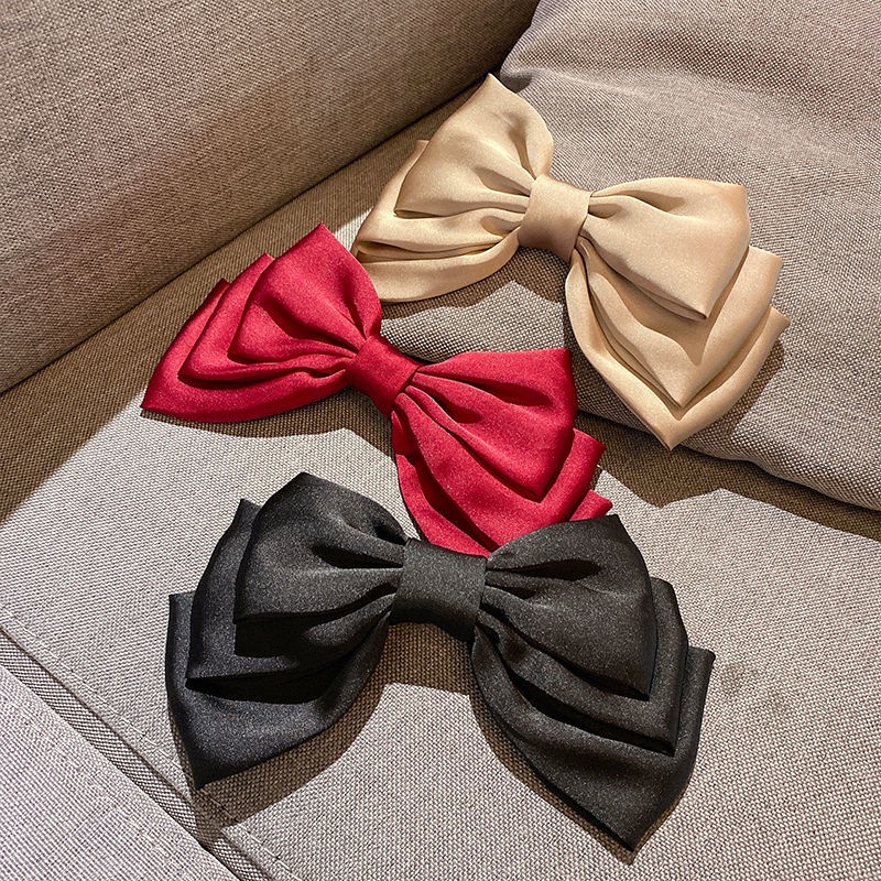 Kẹp Tóc Nơ Bằng Vải Satin Ba Chiều Kiểu Pháp Cổ Điển