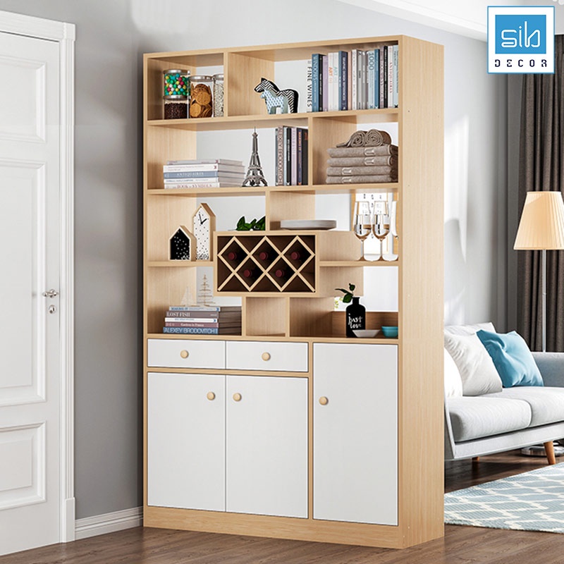 Tủ Gỗ Đơn Giản SIB Decor Đa Năng Làm Vách Ngăn Phòng Khách Kết Hợp Kệ Giày, Kệ Để Vang