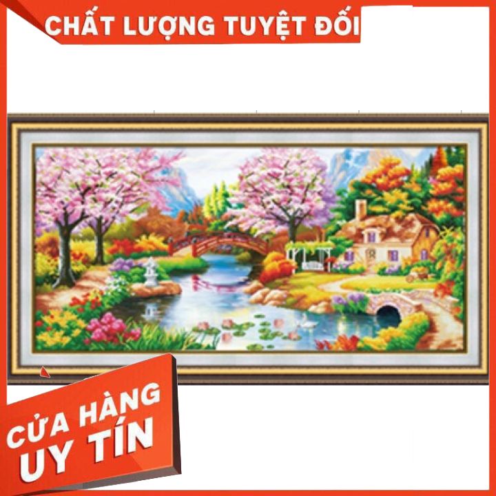Tranh thêu chữ thập ngôi nhà mùa xuân ấm áp tuyệt đẹp kt lớn 220x100cm