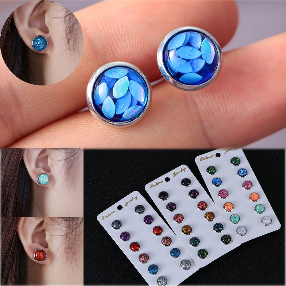 BSUNS Set 6 Đôi Bông Tai Màu Hổ Phách 12mm Thời Trang