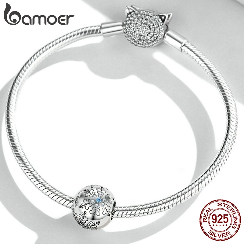 Hạt xỏ Bamoer BSC513 bằng bạc họa tiết hoa tuyết làm vòng tay thời trang DIY