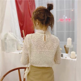 Áo ren trắng/kem dài tay