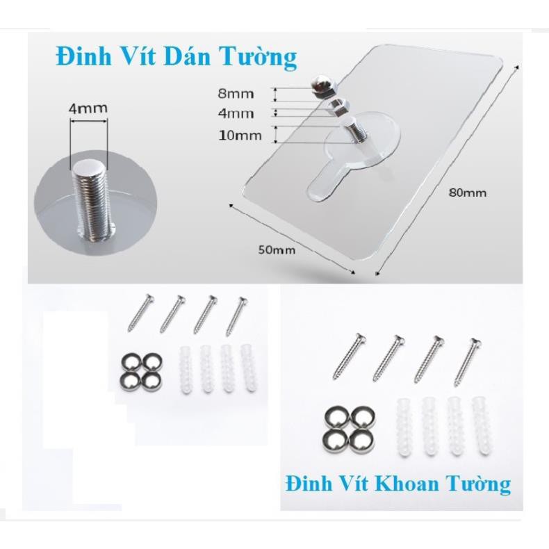 Thanh Inox 304 treo khăn phòng tắm tặng kèm 4 miếng dính tường + bộ vít nở khoan tường