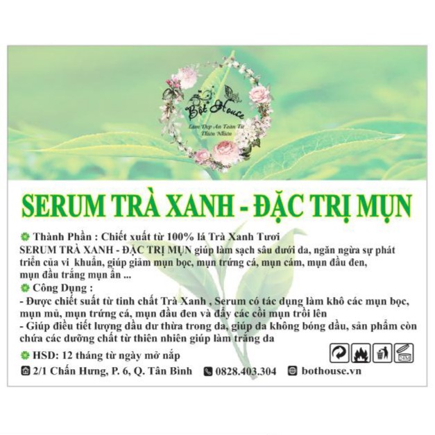 SERUM CHẤM MỤN TRÀ XANH HANDMADE NHÀ BỘT GIẢM CÁC LOAI MỤN CỨNG ĐẦU
