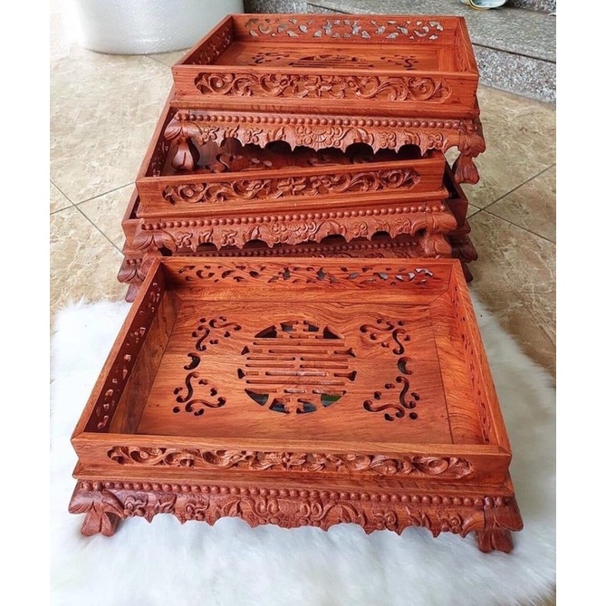 Khay Trà Chân Quỳ Gỗ Mun Hoa Cao Cấp