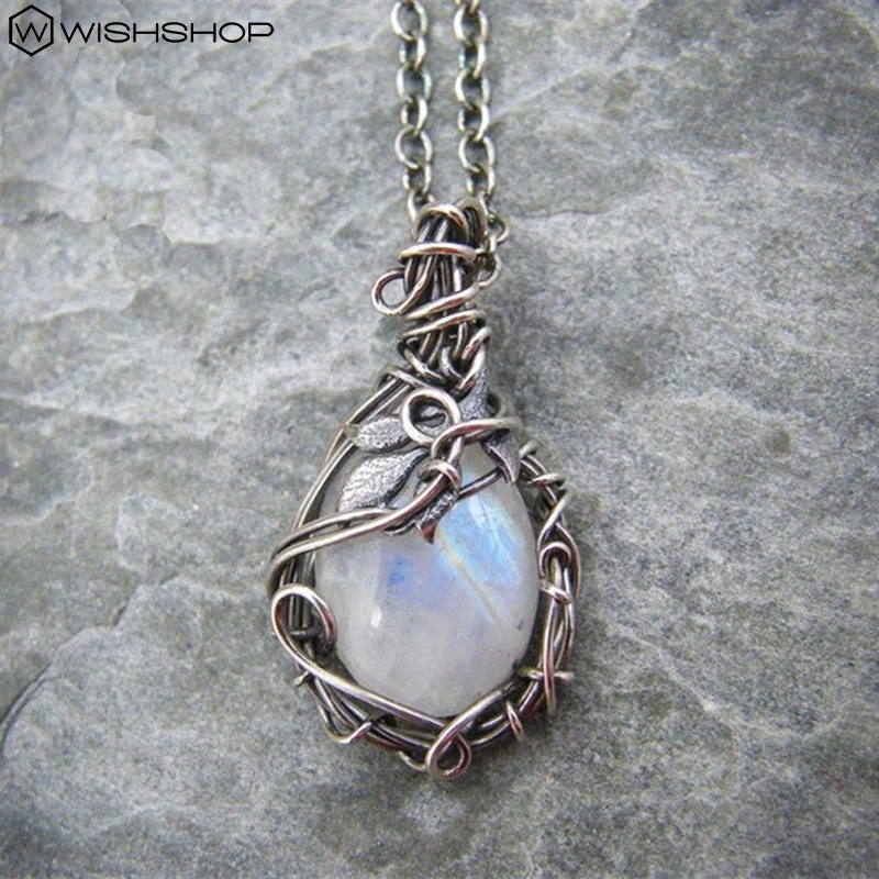 (Hot Sale) Vòng cổ HợP Kim ĐíNh Đá MặT Trăng Tự Nhiên Vintage