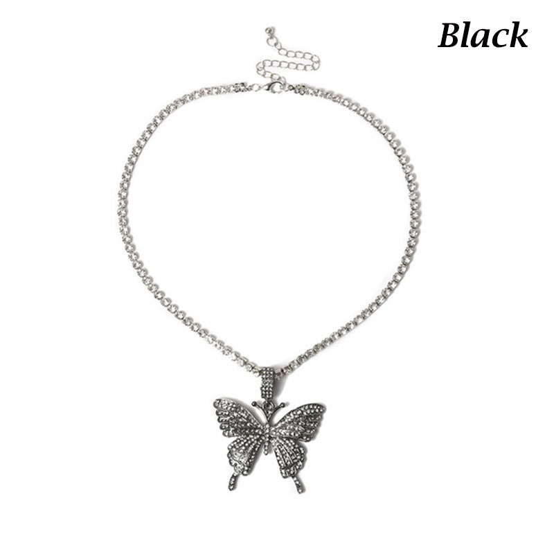 Dây chuyền kiểu choker mặt hình bướm đính kim cương nhân tạo lấp lánh quý phái nhiều màu tùy chọn cho nữ