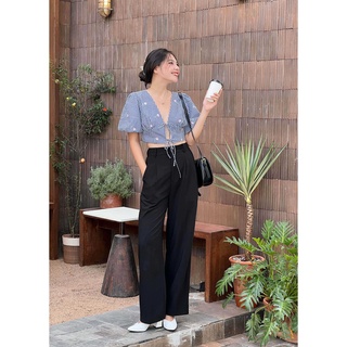 Quần tây dài ống suông đơn giản xếp 2 li trước thời trang GAGO màu đen GO3902