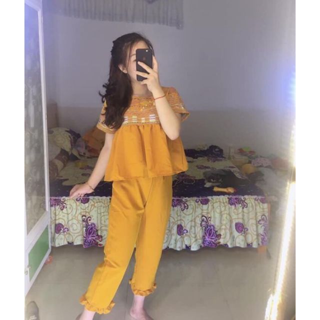 Bộ baby doll thêu