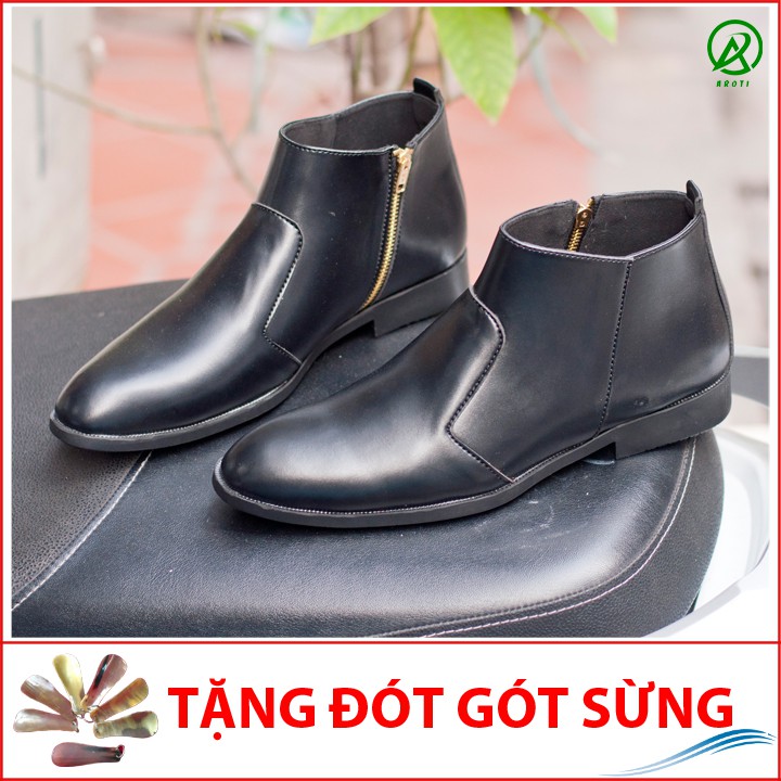 [Shop Uy Tín] Giày Chelsea Boot Nam Cổ Khóa Da Nhám Màu Đen Cực Chất - CB521-nhamkhoa(ĐG)- Kèm Đón Gót Sừng