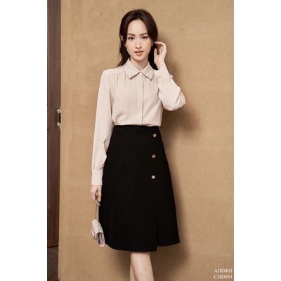 Chân váy cạp liền tà ngoài đính khuy TIINSTORE CHD044
