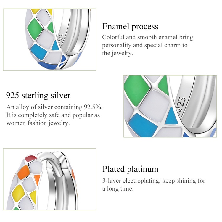 Đôi khuyên tai bạc 925 Bamoer SCE1351 màu cầu vồng thời trang cho nữ