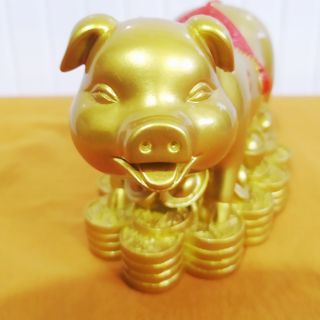 Chú heo con may mắn vàng vàng đồng (10 x 14cm)