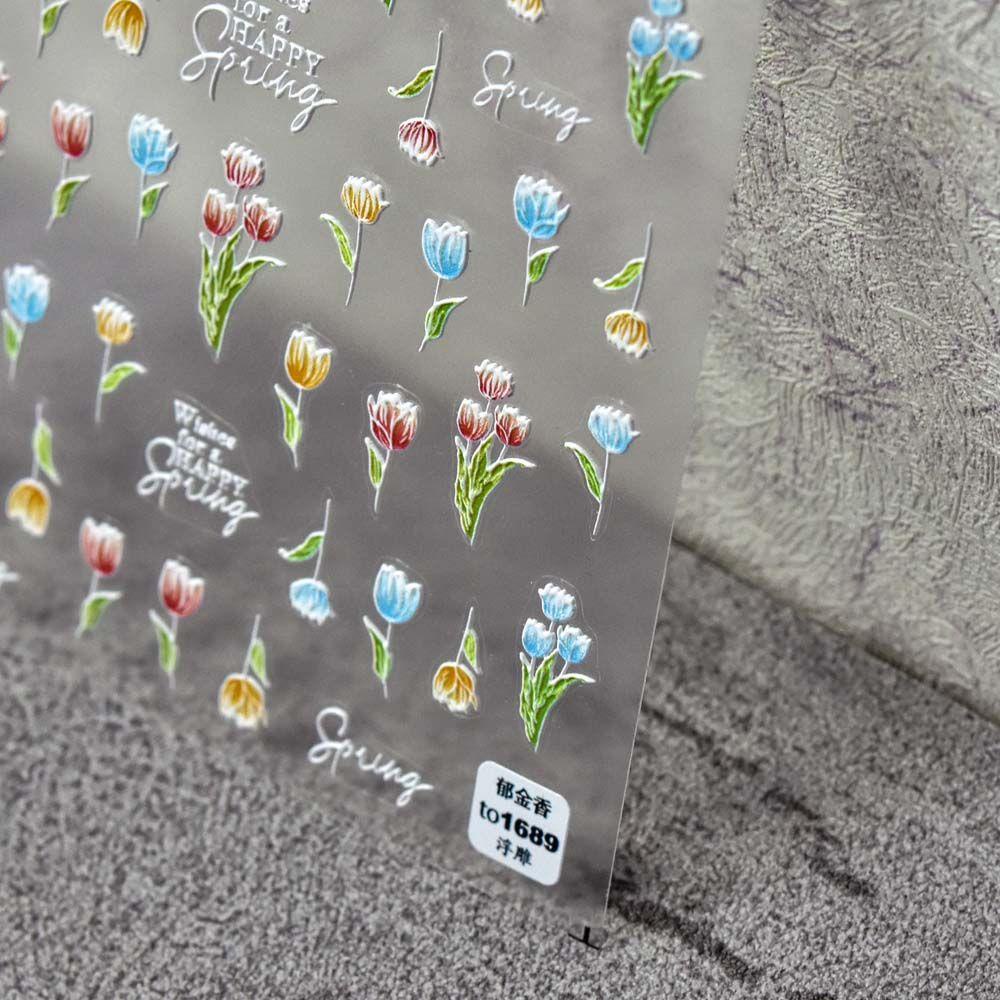 Miếng Dán Trang Trí Móng Tay Hình Hoa Tulip 5D Dễ Thương