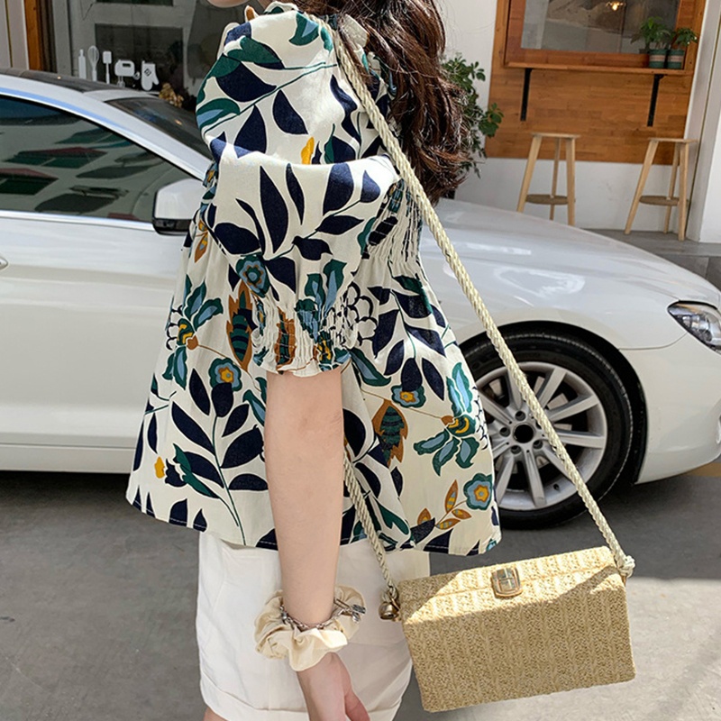 Áo Croptop Cổ Vuông Tay Phồng In Họa Tiết Hoa Xinh Xắn Thời Trang Cho Nữ