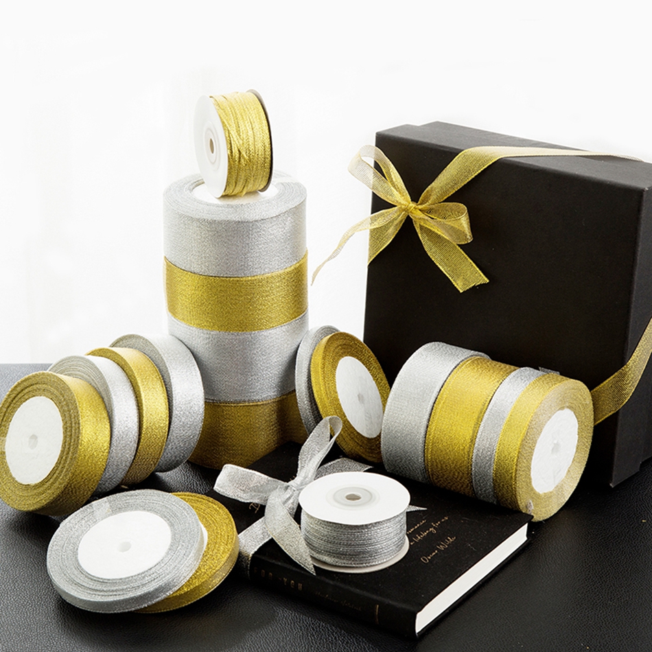 Cuộn Dây Ruy Băng 5cm 25Yards Màu Vàng / Bạc Lấp Lánh Trang Trí Tiệc Cưới / Giáng Sinh