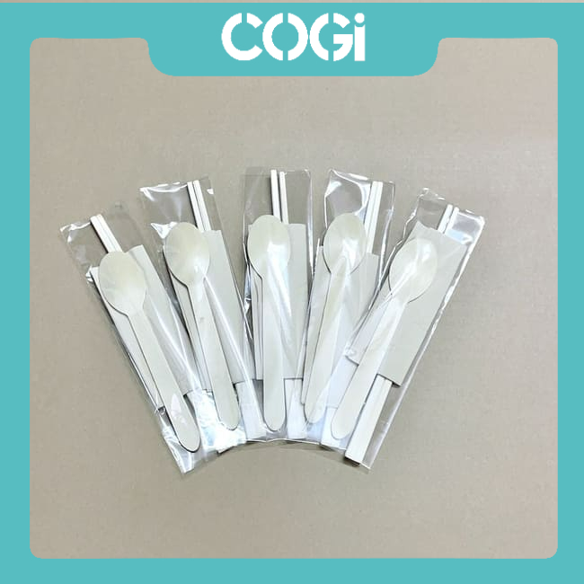 100 bộ muỗng đũa có kèm tăm và khăn giấy dùng 1 lần chính hãng cogi