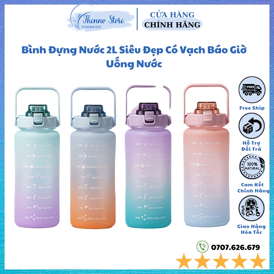 Bình Đựng Nước 2L Siêu Đẹp Có Vạch Báo Giờ Uống Nước