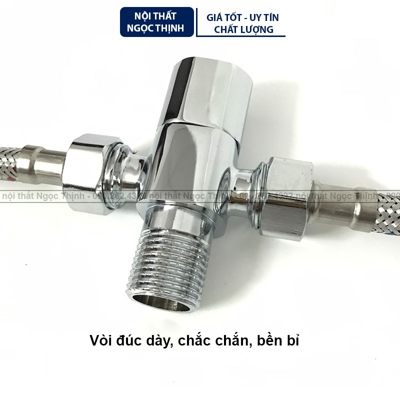 Van T khóa và chia nước SVT-03 (có đầu khóa xoay) 2 nhánh cấp ra chất liệu đồng thau chrome bóng dòng cao cấp