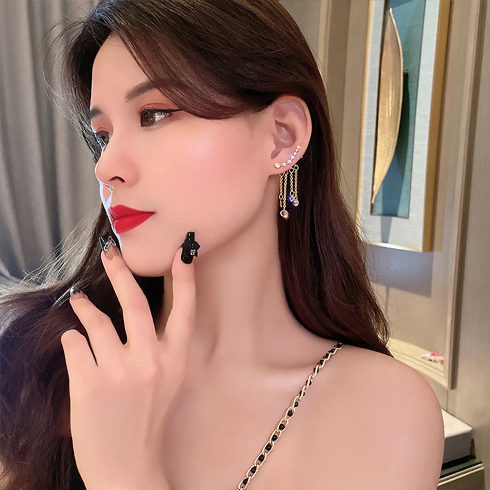 Bông Tai Hình Ngôi Sao Đính Đá Phối Tua Rua Thời Trang Thanh Lịch Dành Cho Nữ