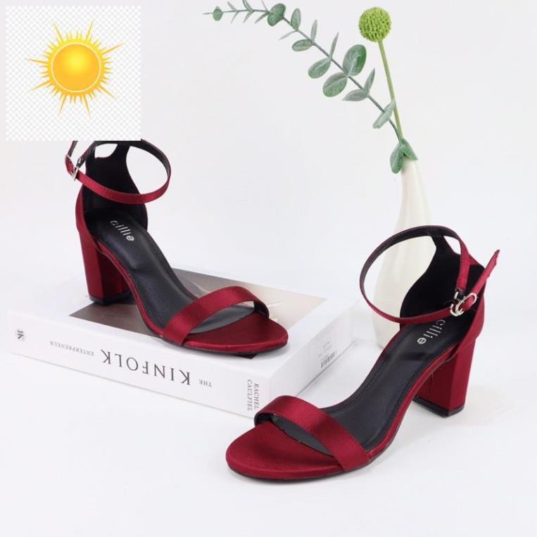 🐨🐖 Giày sandal cao gót quai ngang lụa satin bọc hậu gót trụ cao 7cm sang trọng 🐨🐖