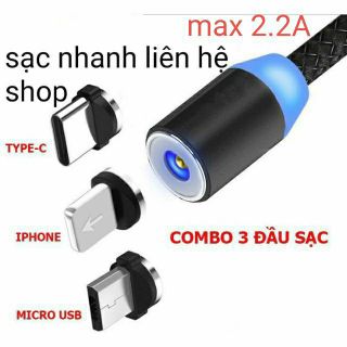 [SẠC NHANH micro-type C]Cáp sạc từ hút nam châm đầu micro usb, type C và iPhone 360 độ dây dù có led