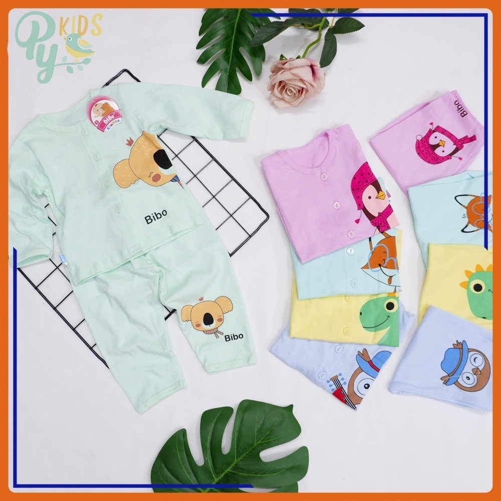 Bộ sơ sinh màu tay dài BiBo, cotton thấm hút mồ hôi cho bé 3-13kg