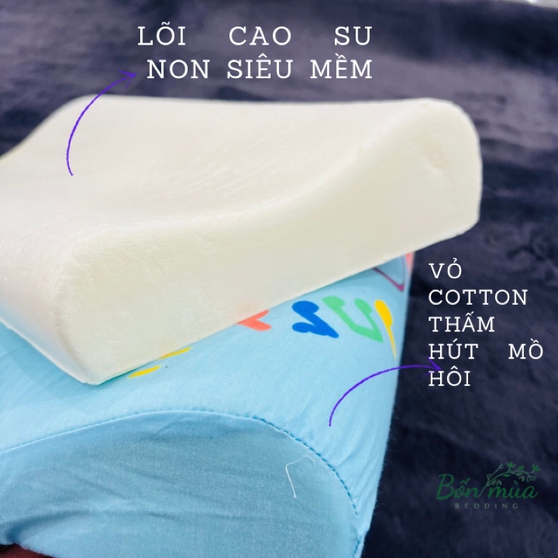 Gối cao su non cho bé [Siêu mềm, an toàn]  vỏ cotton 100%, ruột cao su non nhân tạo siêu mềm, an toàn, ko mùi)
