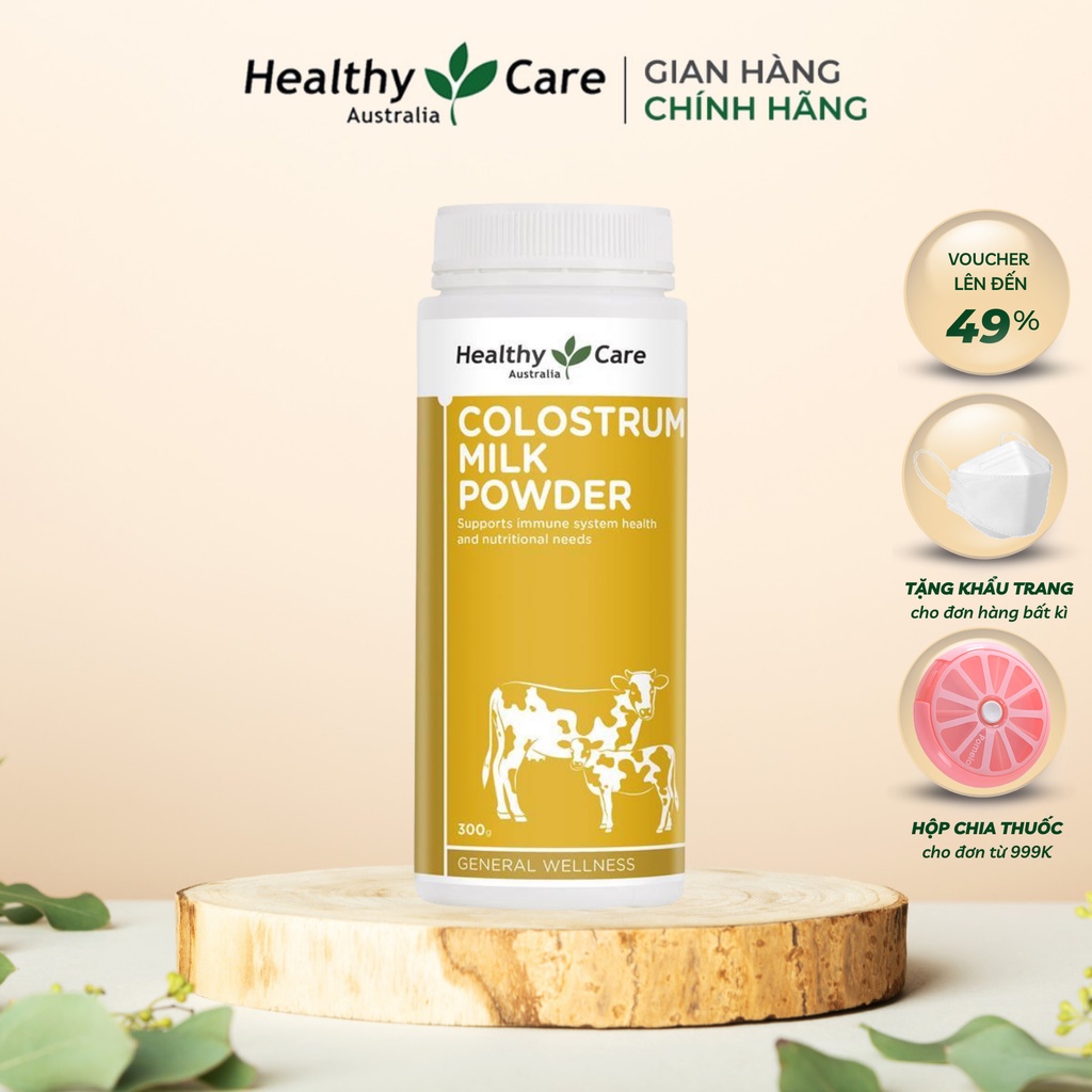 Sữa bò non Healthy Care Colostrum Milk Powder Úc - Bổ sung dưỡng chất tăng cường hệ miễn dịch, thể lực cho bé (300g bột)