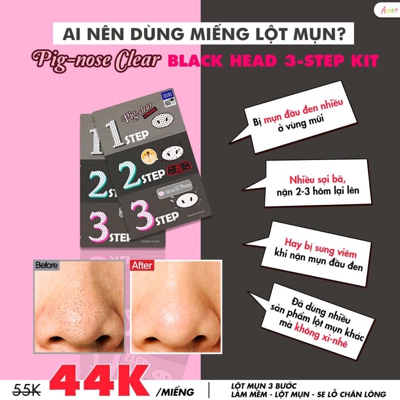 Bộ lột mụn đầu đen 3 bước Holika Holika Pig Nose Clear Black Head Strong 3g