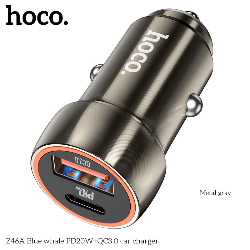 Tẩu sạc nhanh xe hơi HOCO. Z46A QC3.0 QC FCP 3A PD20W Type C thích hợp cho điện thoại iPhone 13 Xiaomi