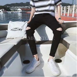 quần jeans đen rách gối