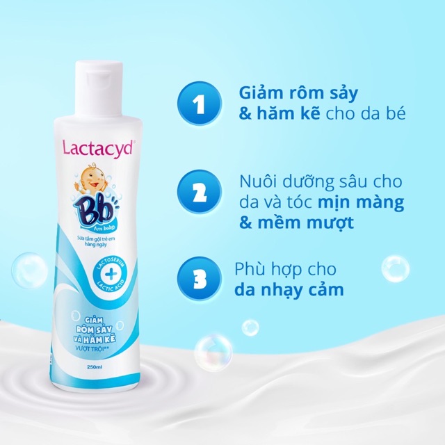 Lactacyd Bb - Sữa tắm gội hàng ngày cho bé giảm rôm sảy, hăm kẽ 250ml