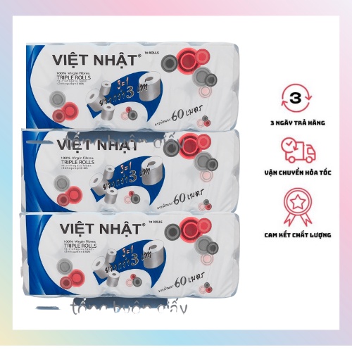 Giấy vệ sinh việt nhật 3 lớp 10 cuộn không lõi