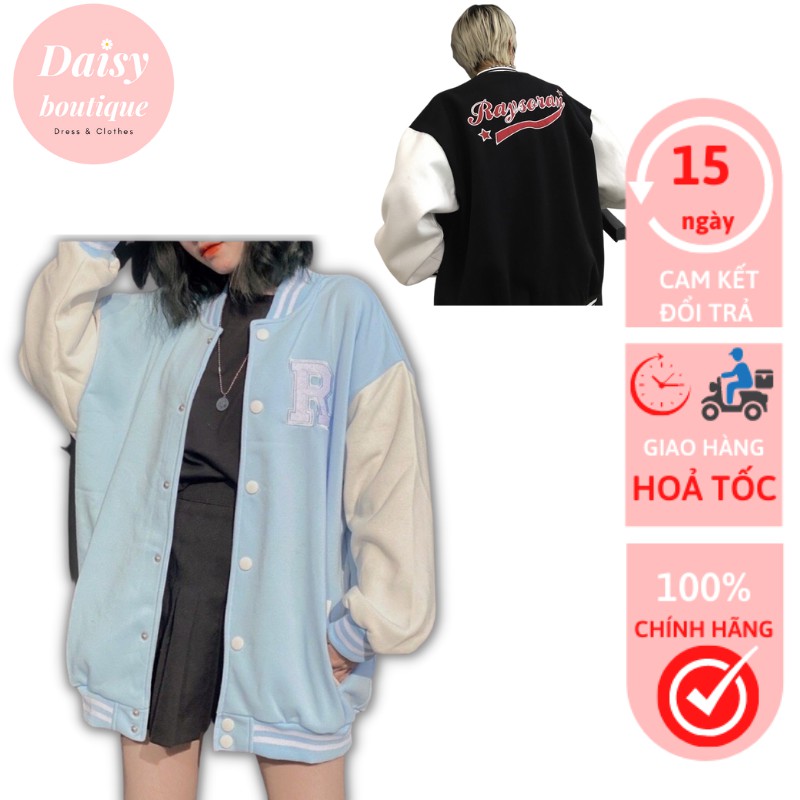 Áo Khoác Nam Nữ, Áo Bomber Cúc Bấm Thêu Chữ R Chất Liệu Nỉ Bông Mềm Mịn Daisy Boutique SP000605