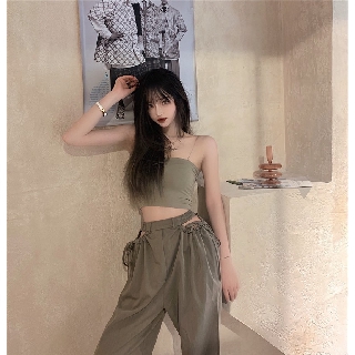 Set áo croptop 2 dây quần thể thao lưng cao khoét eo năng động (có hình thật)