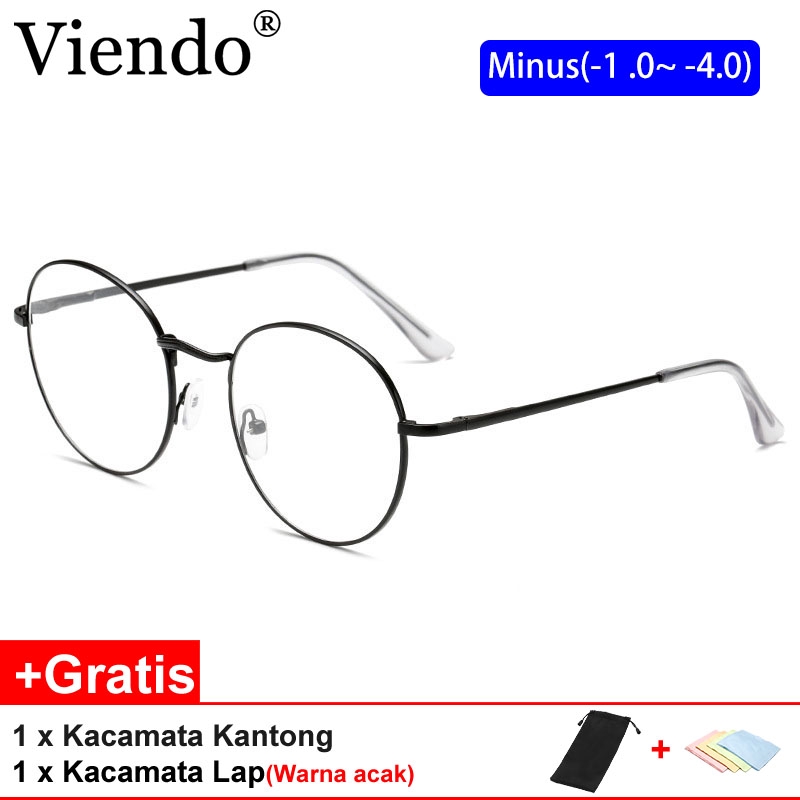 Mắt kính VIENDO gọng kim loại tròn có độ-1.0~-4.0 dành cho nam nữ