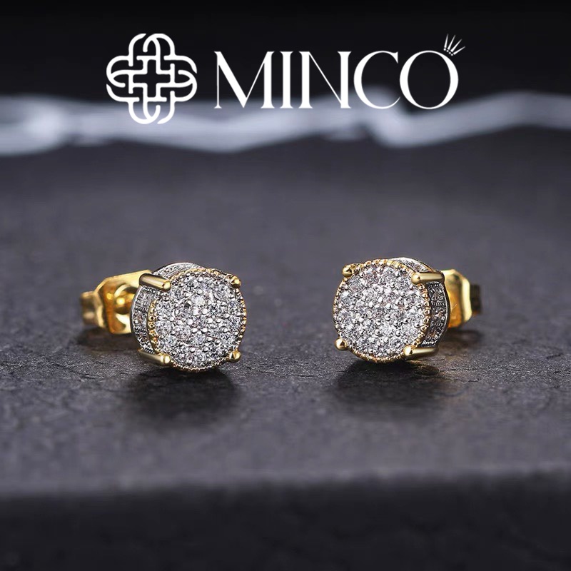 Bông tai nam đính đá Minco Accessories khuyên tai cho nam thiết kế hình tròn phong cách hip hop siêu ngầu BT232
