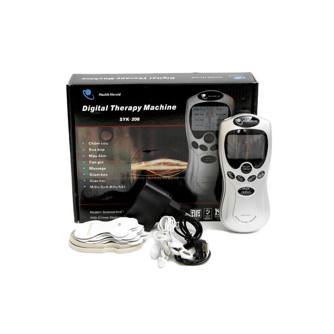 Máy massage châm cứu trị liệu xung điện 4 miếng dán cắm điện/dùng pin có màn hình LCD