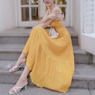 Đầm maxi đi biển 2 dây hở lưng ôm eo
