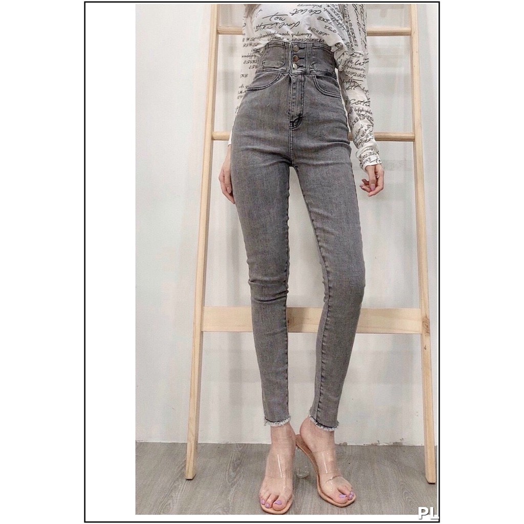 Quần jean nữ lưng siêu cao phối 3 CÚC TRƯỚC CÓ SIZE ĐẠI siêu hot trend VG1- 189 JJD / 11
