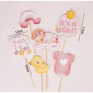 Set 6 que cắm It's a girl + em bé hồng