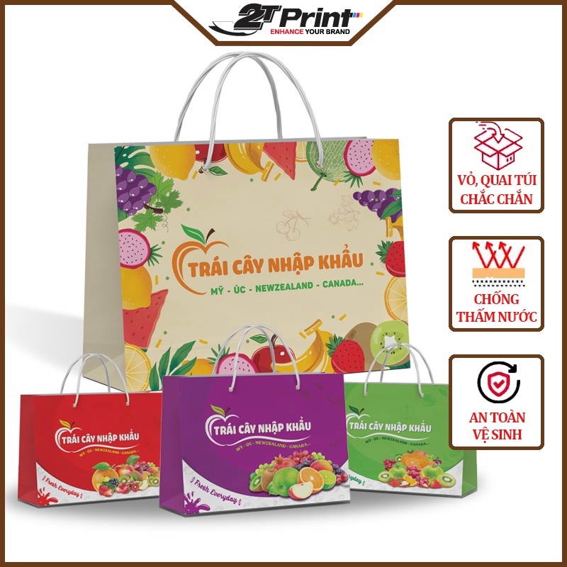 Túi giấy đựng hoa quả, đựng trái cây nhập khẩu có 3 màu xanh, đỏ, tím, chất liệu cứng cáp, dành cho giỏ 1kg, 3kg, 5kg