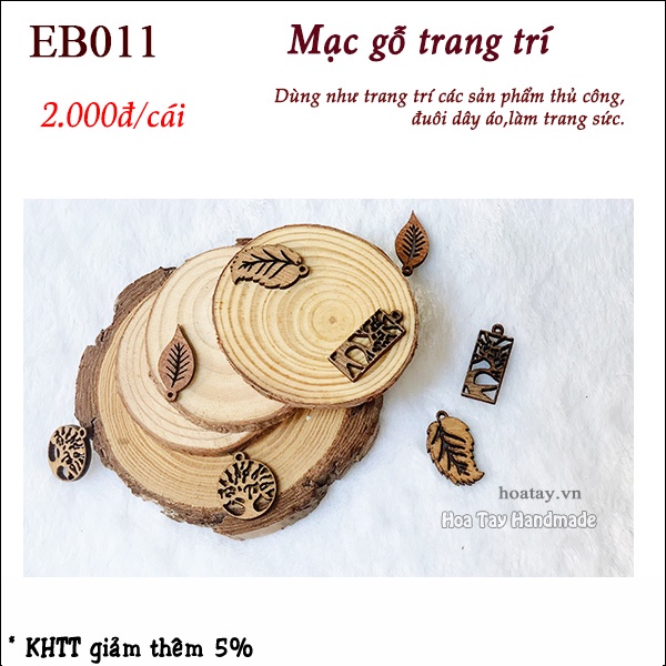 Mặt dây trang trí bằng gỗ - Nhãn gỗ hình Cây Sự Sống - Chiếc Lá EB011