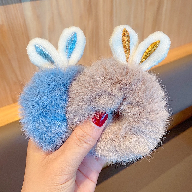 Dây buộc tóc lông xù hình tai thỏ dễ thương phong cách Hàn Quốc cho nữ